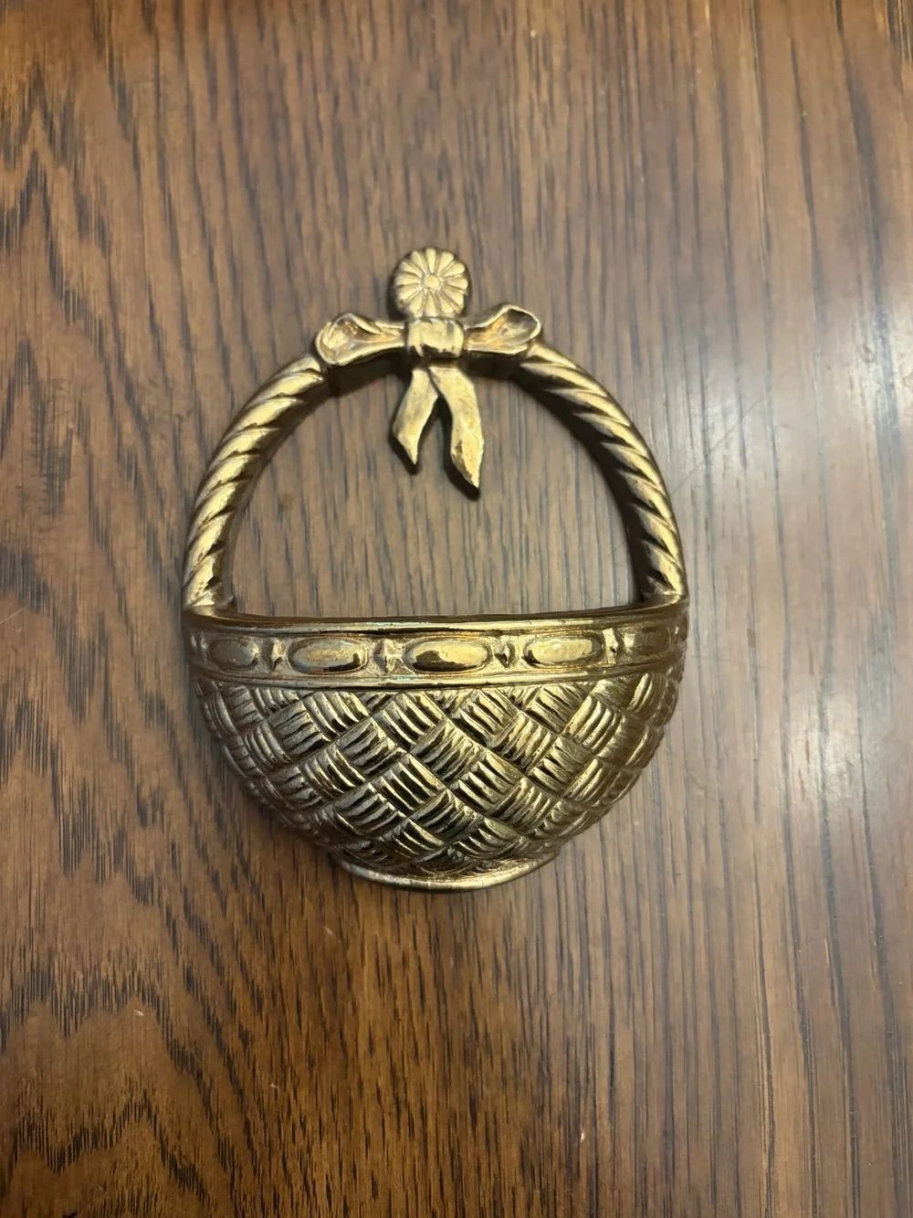 Dainty Gold color plastic resin Decorative Wall Basket w/ Bow Accent Cottagecore